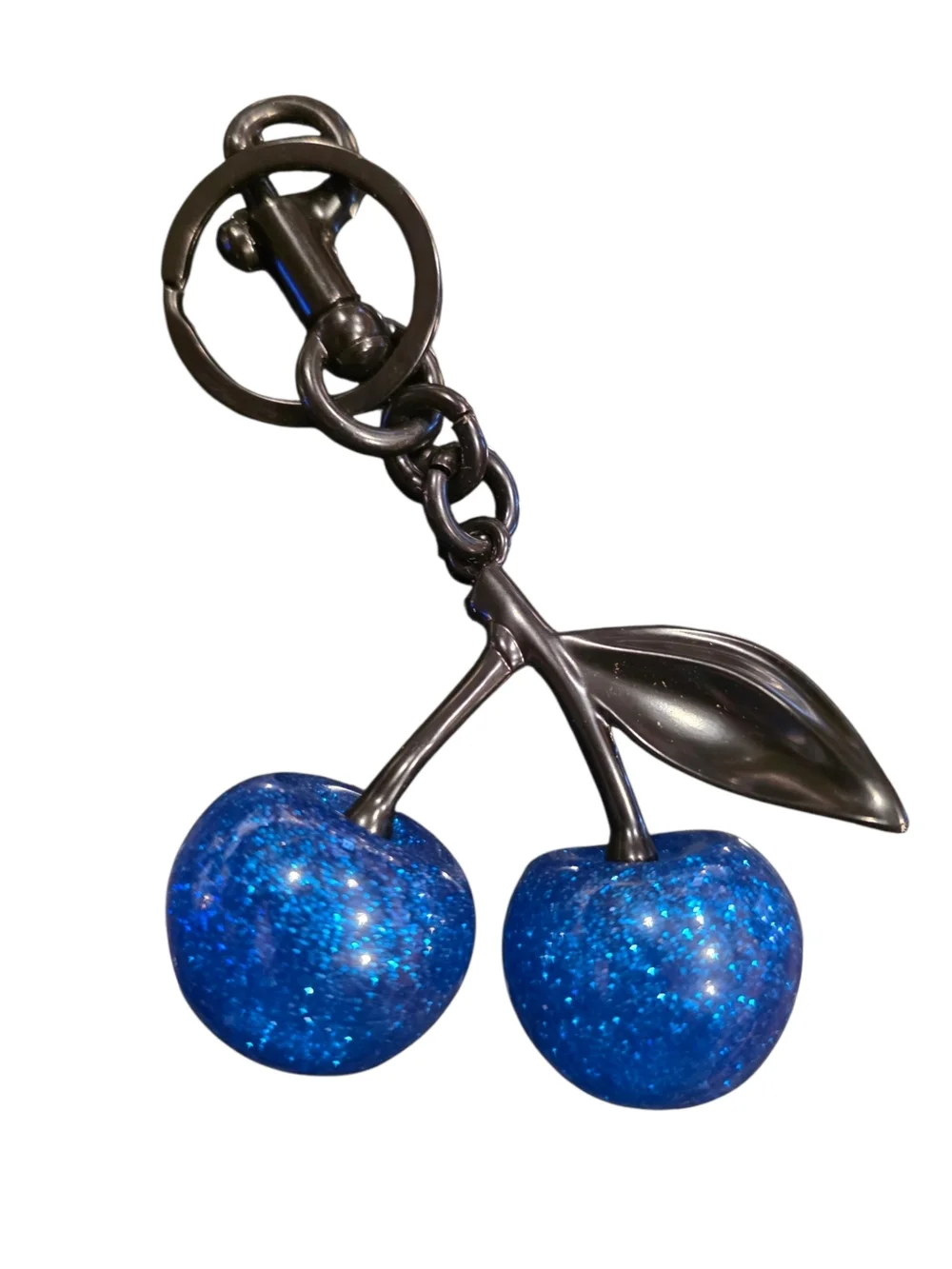 Royal Blue Glitter Cherry Purse Charm Keychain